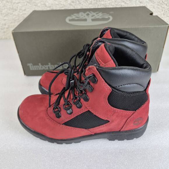 Timberland Boys Field Boots Size 2 Youth Red Black 6 Inch Nubuck Leather NWT Box - Picture 2 of 9